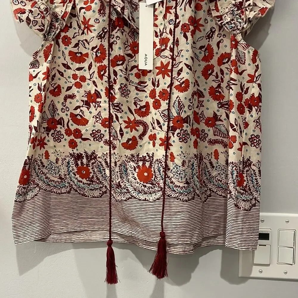 Aqua NWT Boho colorful Top, 100% Cotton